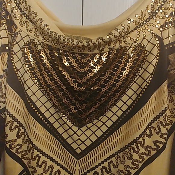 Bodycon Dress yellow with gold foil design - Picture 2 of 3